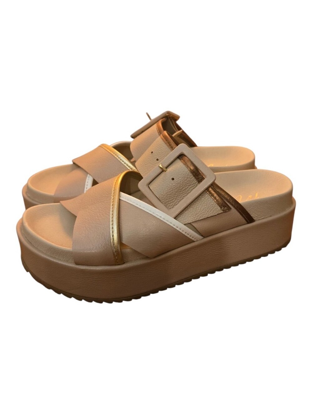 Matiesse Women's Mich Footbed Platform Sandals with Buckle Size 6 Natural Beige